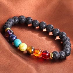 7 chakra healing beaded bracelets natural lava rock stone charm bracelet