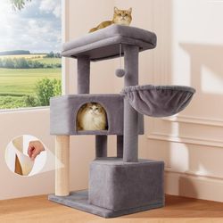 279 Nomipaw Cat Tree 41”, Multi-levels & Heavy Duty Cat Tower with Φ3.23in Posts, Scratching Posts, Washable Top Perches and Hammock, Replaceable Natu