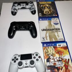 PS4  BUNDLE 3 PS4 Controllers, 3 GAMES