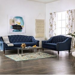 Brand New Blue Velvet Sofa And Love Seat