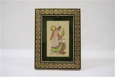 A miniature Persian painting with inlaid frame