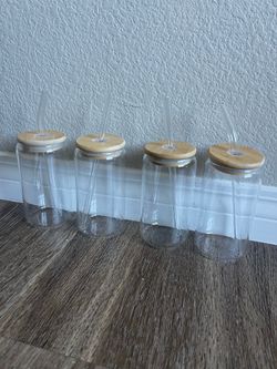 Glass Cups With Bamboo Lid Glass Straw