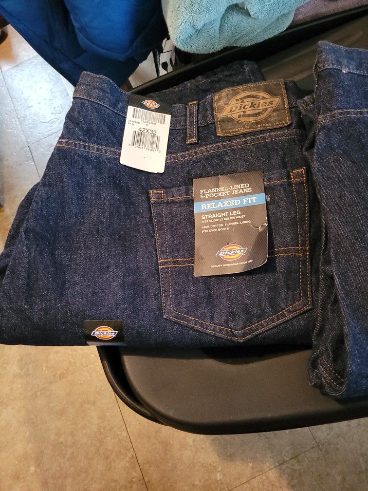 2 Pair Dickies Flannel Lined 5 Pocket Straight Leg Jeans Mens
