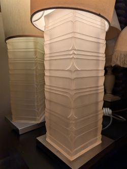 Pair of 2 Rotatable Frosted Clear Translucent Polyresin Column table lamps