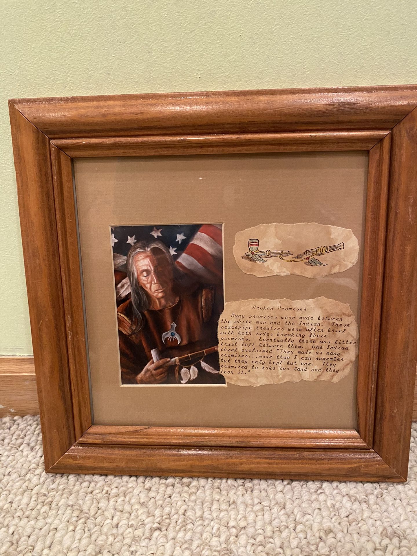 Native American Indian Chief Red Cloud Broken Promises Picture Honey Framed