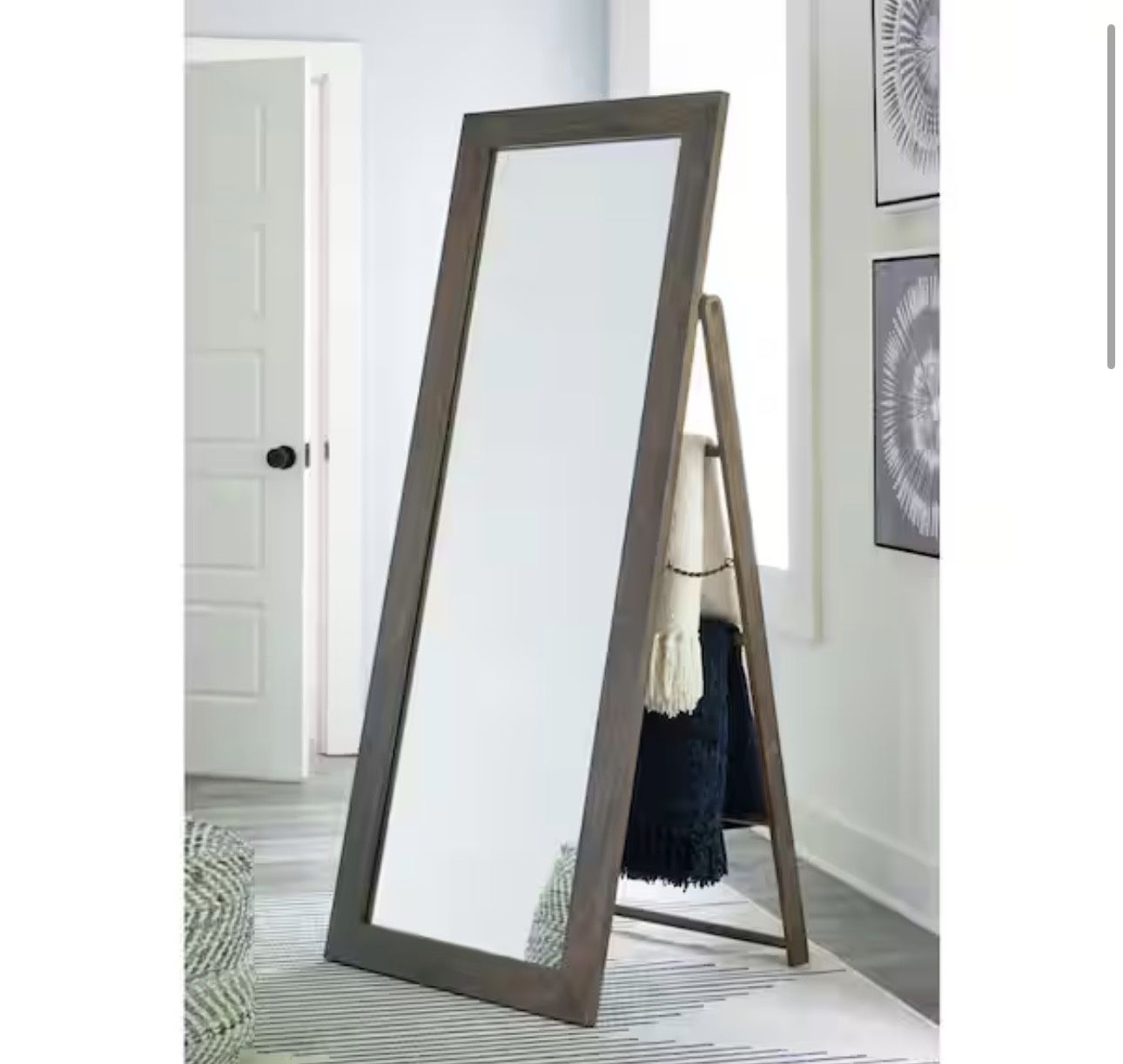 Signature Design By Ashley Dirkins Gray Rectangle Wood Full Length Standing Mirror