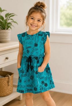 New//Marvel Teal Dress with Black Superhero Print