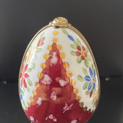  Limoges Red/floral footed egg perfume box