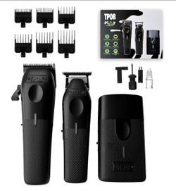 TPOB Play Barber Hair Clippers for Men 7500 RPM with Rubber Grips (Blackout 3 Set)