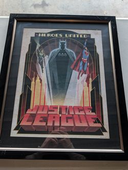 Justice League “Heroes United” Framed Wall Art – Batman Superman DC Comics 22"x18"