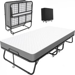 Rollaway Bed & Mattress-Cot Size-Portable Bed-Easy Storage-Strong Frame-Airbnb-VRBO 31”x75”