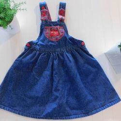 Vintage OshKosh B'Gosh Girls size 5 Dark Blue Denim Overall Dress