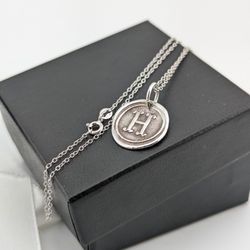 Wax Seal Sterling Silver 18 inch Necklace - Old English  Letter H
