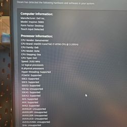 Dell Inspiron Pc, I7-8700 With Gtx 1060 3GB Graphics Card