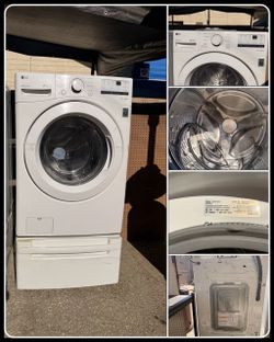LG 4.5 Cu. Ft. Front Load Washer + Pedestal — Tested & Working — $350