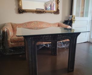 42"x42" Vintage Espresso Wicker Table with Glass Top