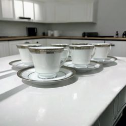 Noritake Manor Platinum 4297 Cups & Saucers Set of 6 Fine China Japan Vintage