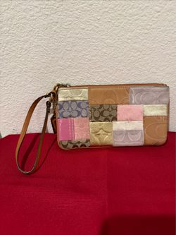 COACH Patchwork Signature Leather Suede Canvas Wristlet Wallet