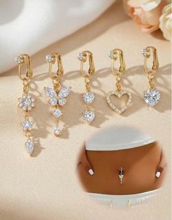 Non-Pierced Gold CZ Belly Button Ring Set of 5