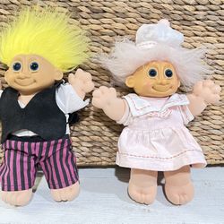Vintage Russ Troll,  Light Pink Hair Plush 12" Doll Blue  2 pieces  