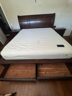 King Size Cherry Wood Bed Frame Made Out Of Solid Wood With 2 Storage Drawers