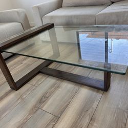 Living Spaces Modern Wood And Glass Coffee Side Table Set
