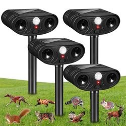 Solar Ultrasonic Animal Repellent Outdoor, Deer Repellent Devices, Waterproof Cat Rabbit Repeller with Motion Detection Flash Light to Deterrent Squir