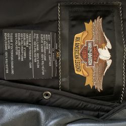 Genuine Harley Davison Leather jacket, when they were still made in the USA. Snap out liner.