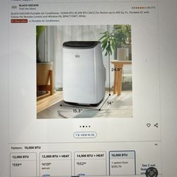 10,000 btu Black & Decker AC.  Rarely Used!!