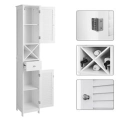 VASAGLE Freestanding Storage Cabinet With Shutter Doors, 12.6 X 11.8 X 66.9 Inches, White