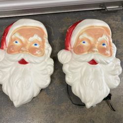 Retro Santa Face Head Blow Molds Christmas indoor/outdoor Union Hanging 21” Vintage Original, Lot of 2*