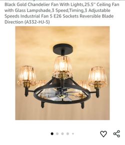 Black Gold Chandelier Ceiling Fan with Lights
