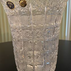 Hand-cut Bohemian lead crystal vase