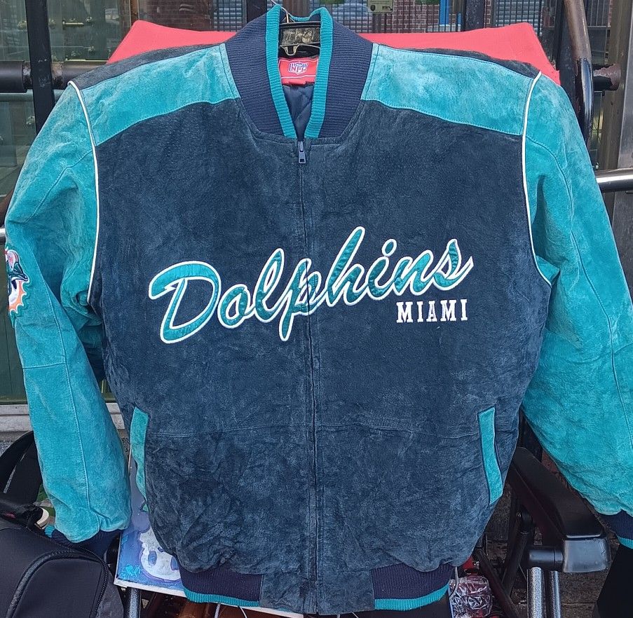 Vintage Retro NFL MIAMI DOLPHINS SUEDE LETTERMAN COAT
