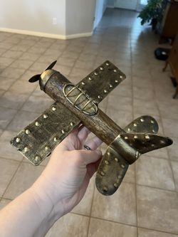 Vintage Wood and Metal Single Propeller Airplane Decor