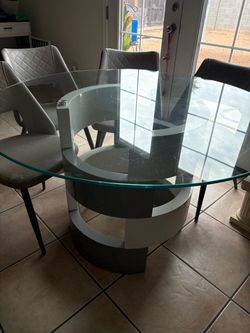 Modern Round Glass Top w/ Sculptural Pedestal Base