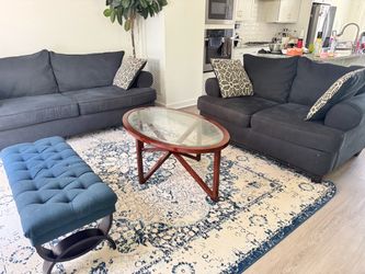 Navy Fabric Sofa and Loveseat Set with Center table