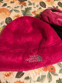 North face girls pink beanie M and land’s end mittens