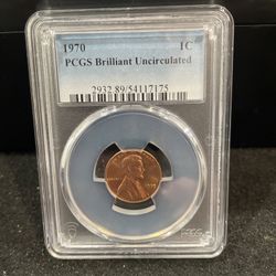 1970 Brilliant Uncirculated Lincoln Penny Graded By PCGS D-16