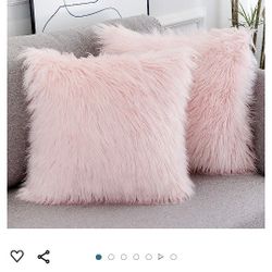  Set ot 2 Pink Flutty Pillow Covers New Luxury Series Merino Style Blush Faux Fur Decorative Throw Pillow Covers Square Fuzzy Cushion Case 16x16 Inch