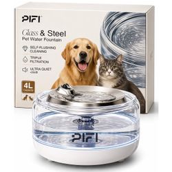 PiFi Sapphire Glass Modern Slim Ultra-Quiet Cat Water Fountain, 4-L