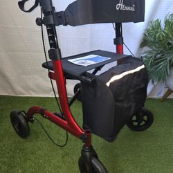 Rollator Walker for Seniors, Lightweight Foldable All Terrain Rolling Walker with seat, Aluminum Walkers with 10 inch Rubber Wheels