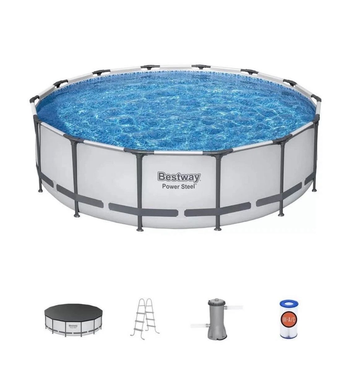 Bestway Power Steel Round Above Ground Swimming Pool Set L 14’ x W 42”