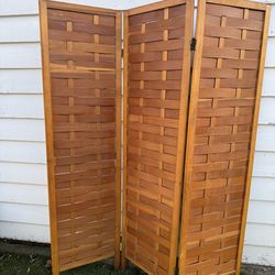 Vintage Mid-Century Woven Wood 3 Panel Room Divider Screen