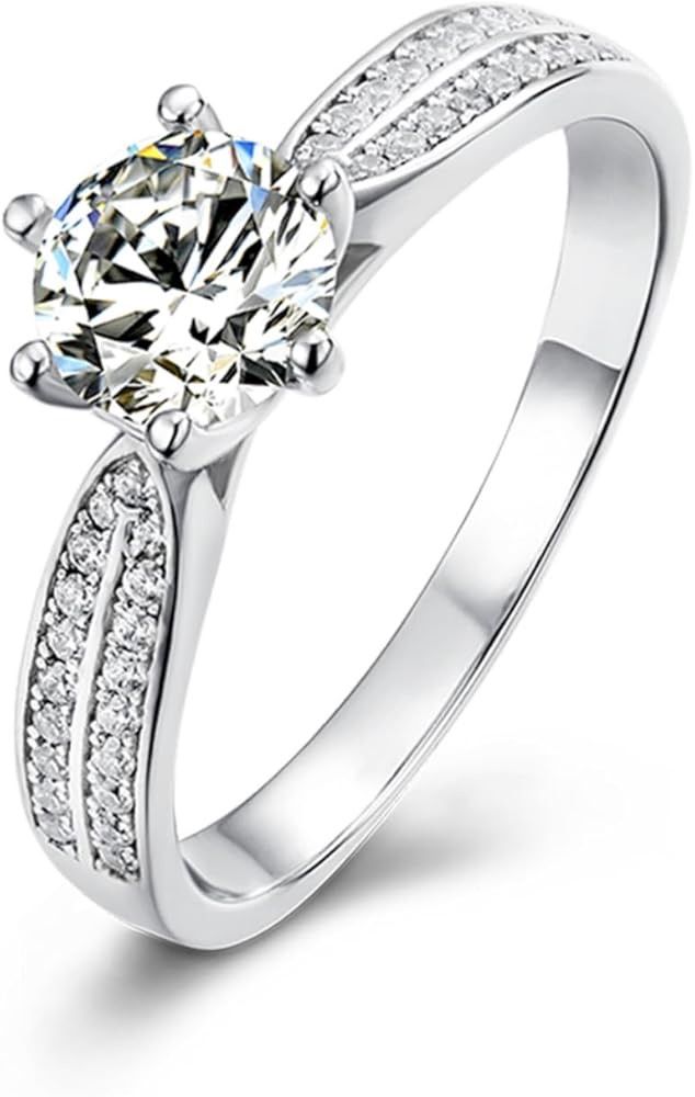 LUSHE Moissanite Engagement Ring 2CT D Color VVS1 Clarity 925 Sterling Silver size 6 Ring