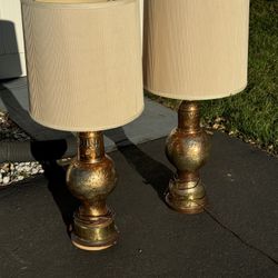 Vintage Brass Table Lamps, Set of 2