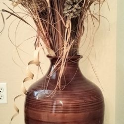 Tall Decorative Vase With Dried Floral Arrangement 