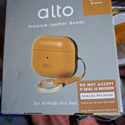 Alto premium leather case for AirPods Pro 2 in Caramel Brown.