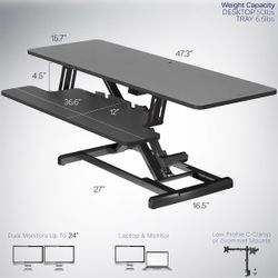 VIVO Black 47 inch Electric Desk Converter, DESK-VE48B Height Adjustable, Stand Up Desk Riser, Wide Keyboard Tray, Dual Monitor