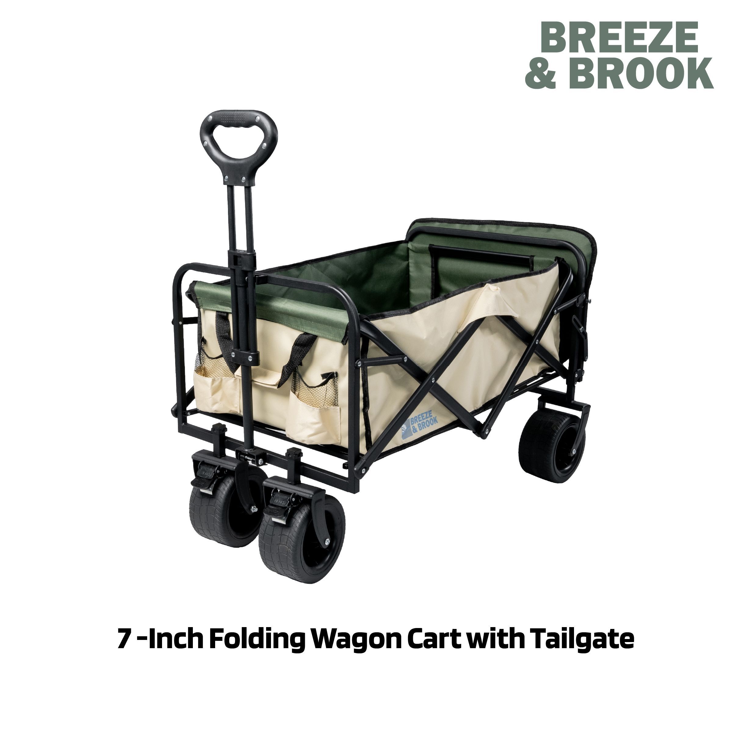 Foldable Wagon - 7" Wheels and Extended tailgate (Khaki and Green)